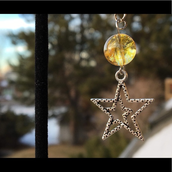 Yellow Citrine Star Dangle Earrings - Picture 7 of 8